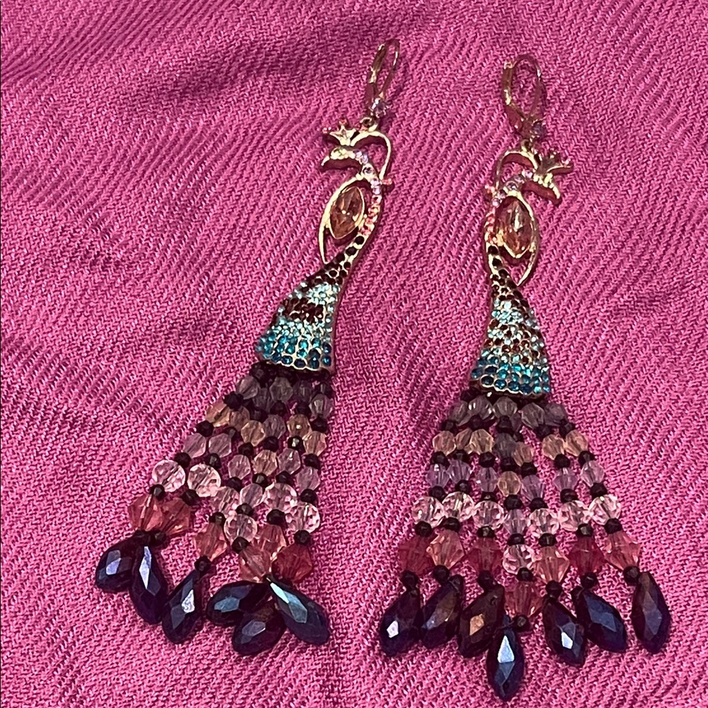 Dramatic Betsy Johnson Earrings With Multicolor C… - image 1